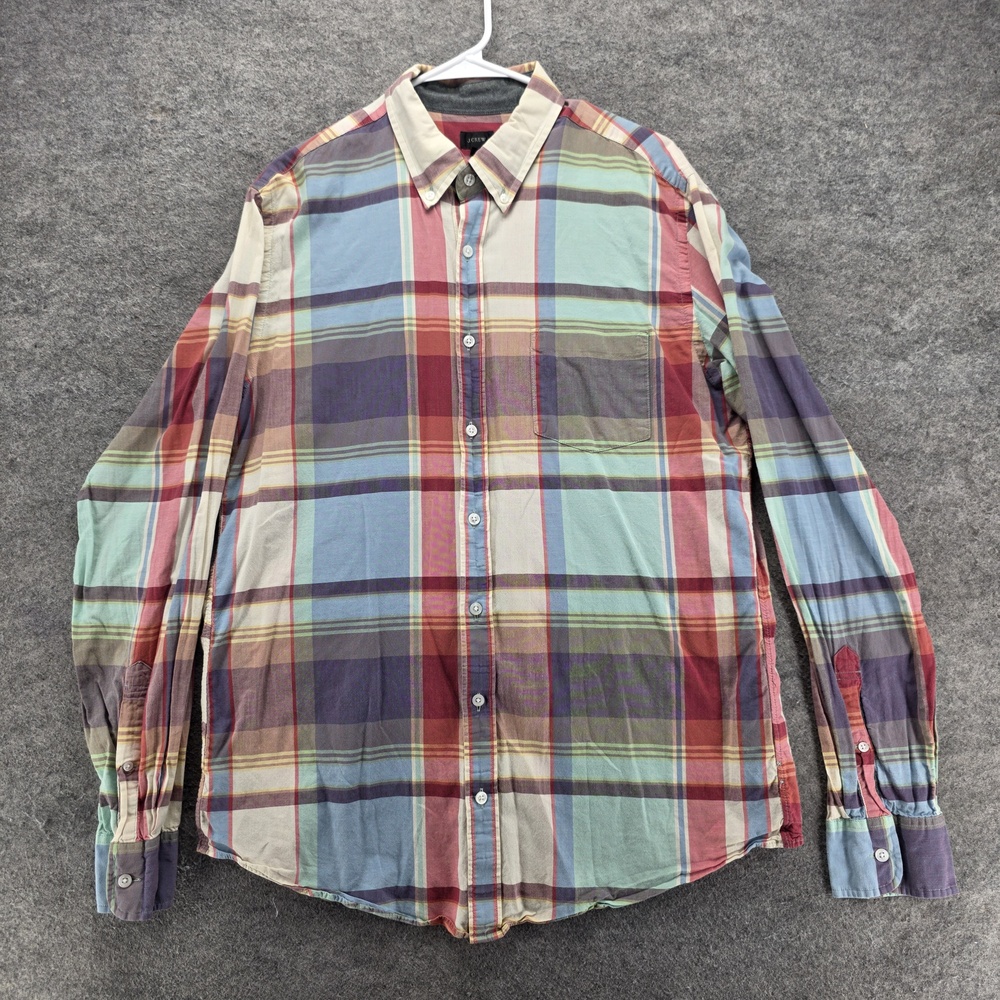 J.Crew Shirt Mens LT Multicolor Plaid Long Sleeve Button Up Madras Cotton